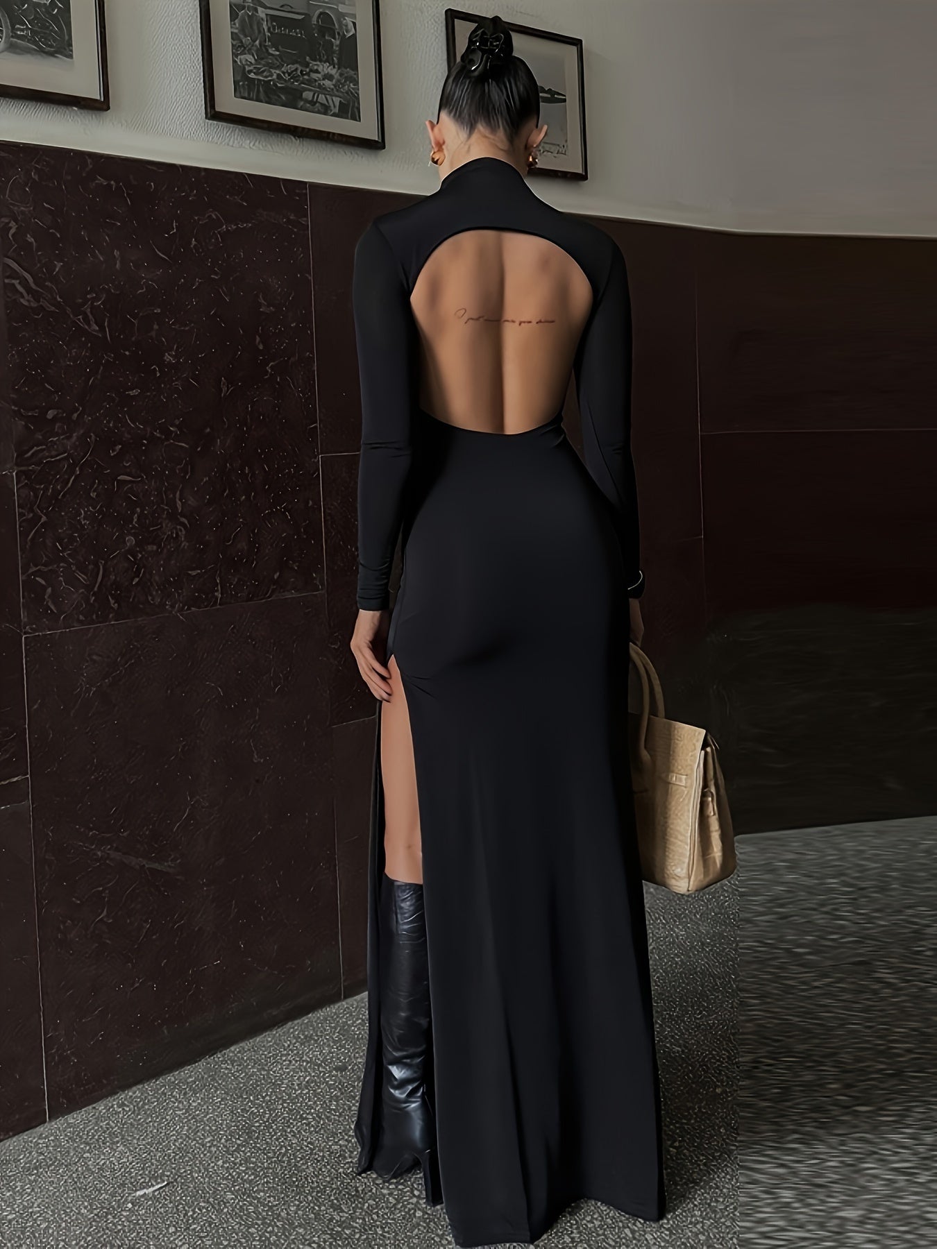 SOPHIA BACKLESS TURTLENECK MAXI DRESS