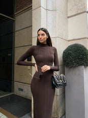 PARIS KNIT TURTLENECK MIDI DRESS