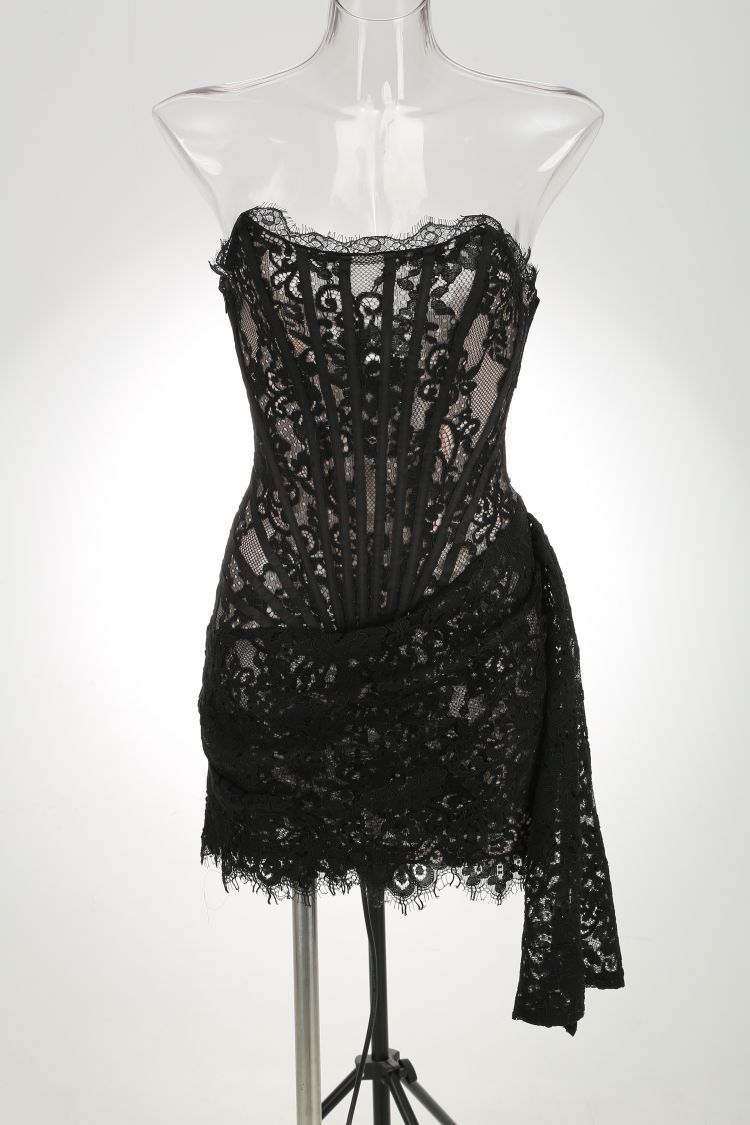 MIDNIGHT | Lace Illusion Mini Dress